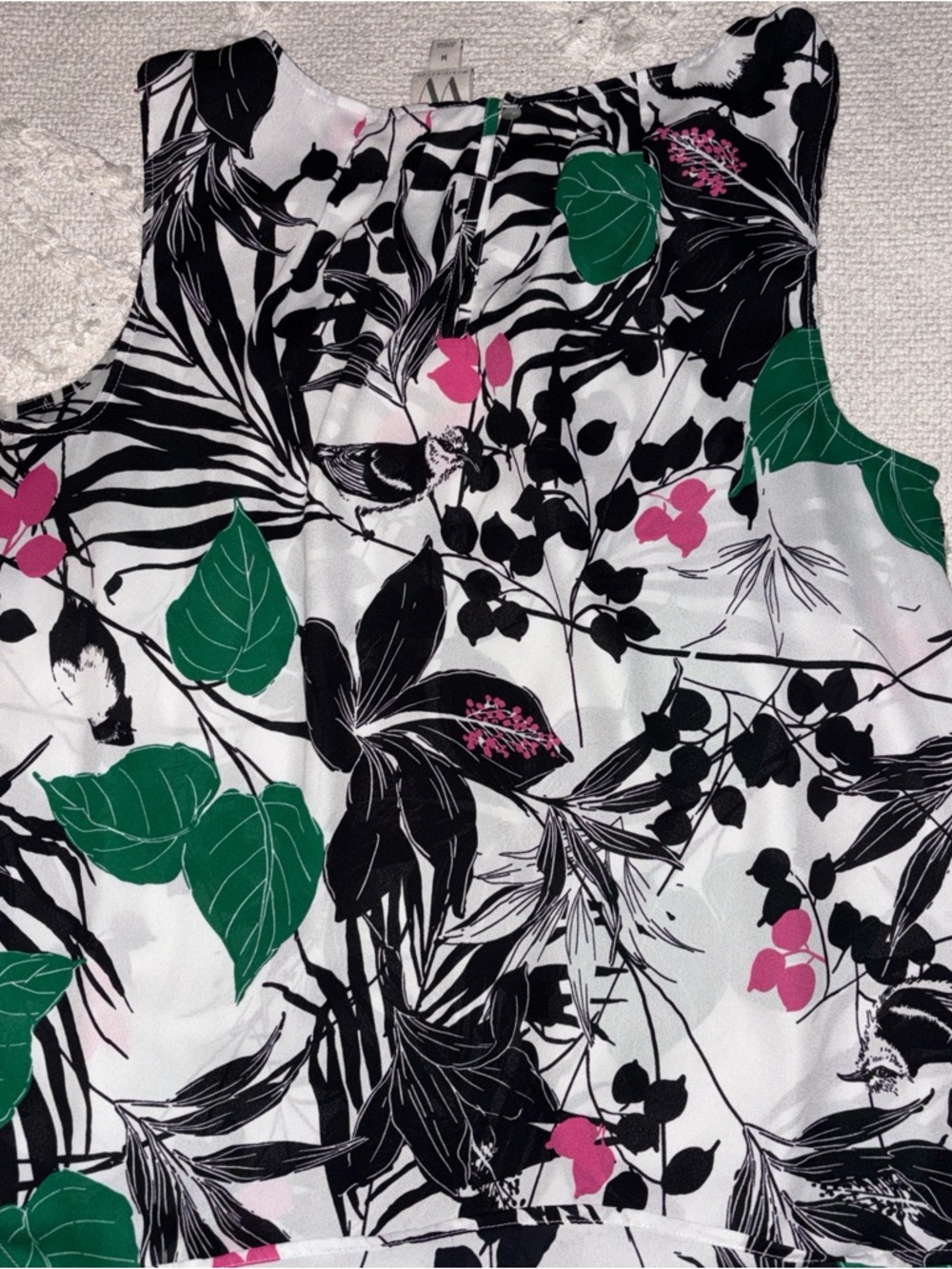 Worthington Black & White Floral Print Sleeveless Top with Pink & Green Accents